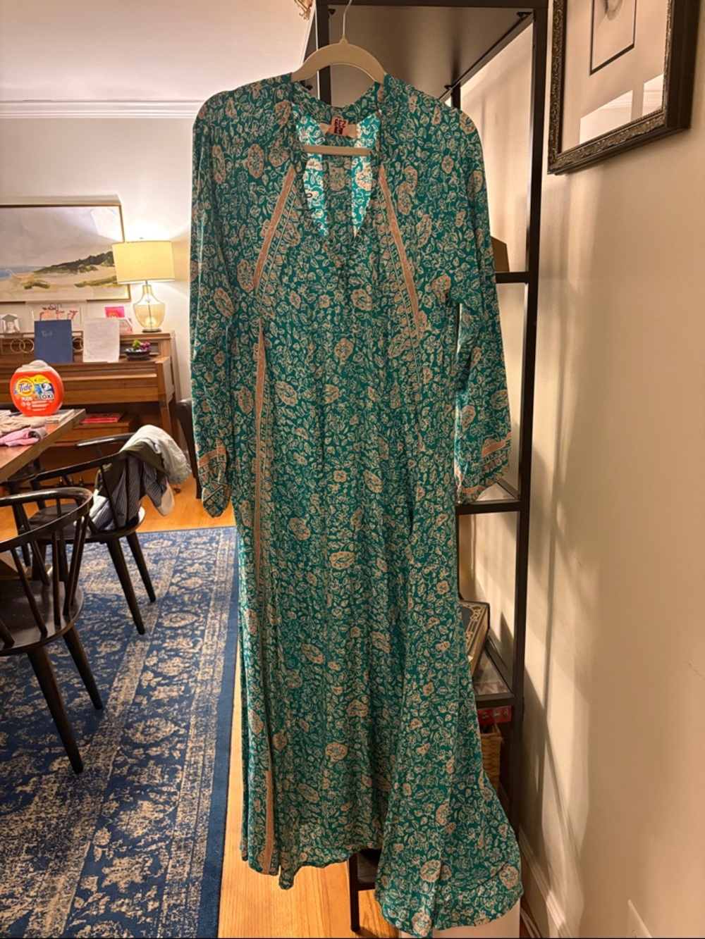 Natalie Martin Teal Floral Maxi Dress with Cream Trim